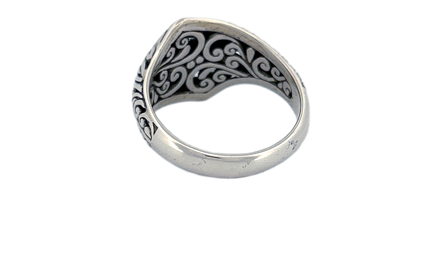 Sterling Silver Ornate Shield Ring – Swirl Design