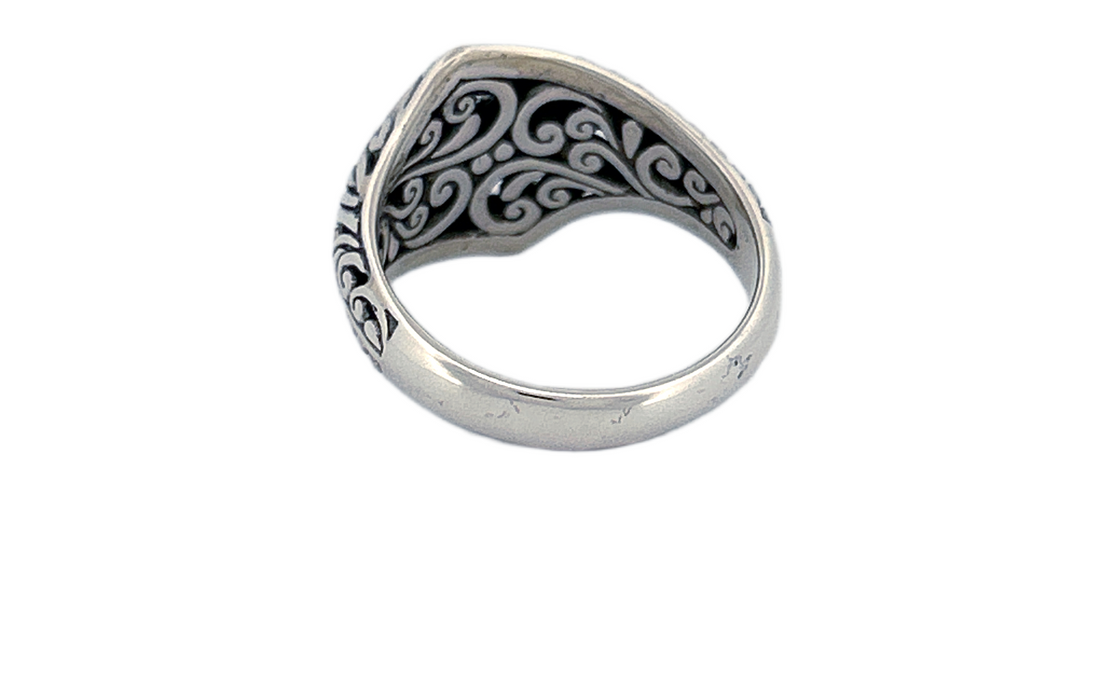 Sterling Silver Ornate Shield Ring – Swirl Design