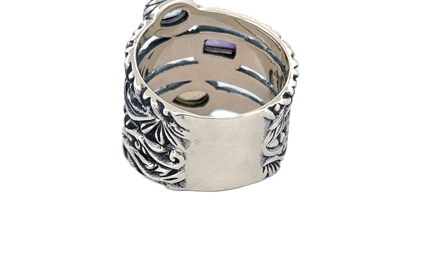 Sterling Silver Gemstone Stack Ring – Blue Topaz, Citrine & Amethyst
