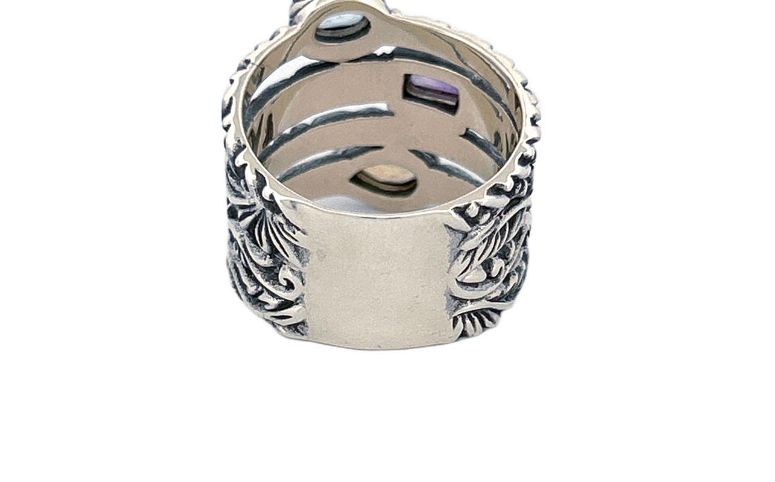 Sterling Silver Gemstone Stack Ring – Blue Topaz, Citrine & Amethyst