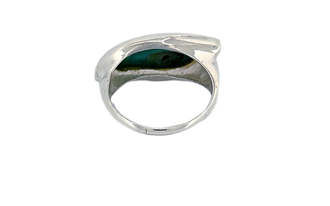 Sterling Silver Abalone Shell Ring – Modern Wave Design