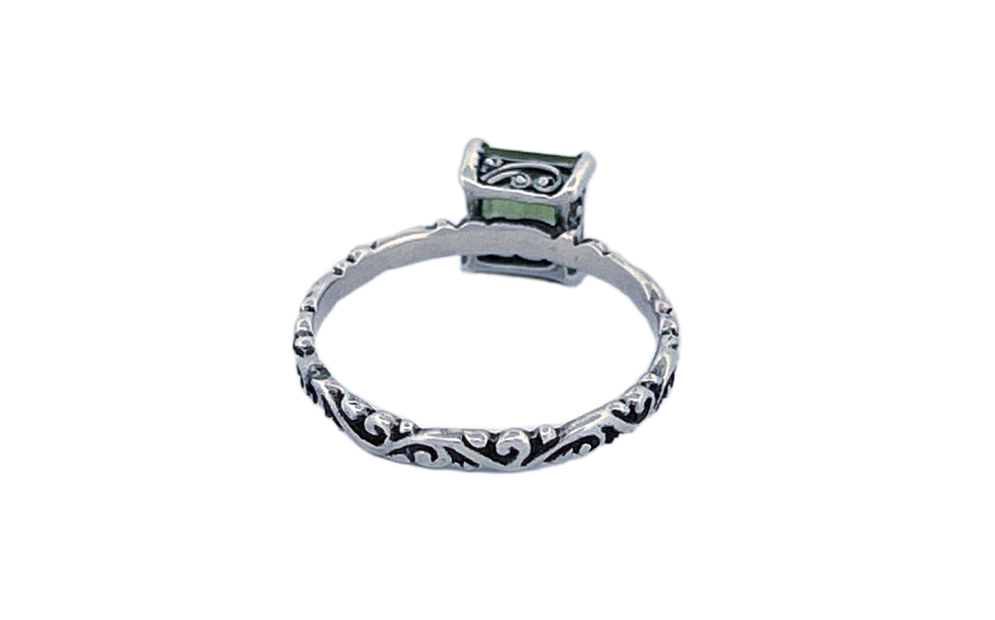 925 Sterling Silver Square Cut Peridot Ring- R58