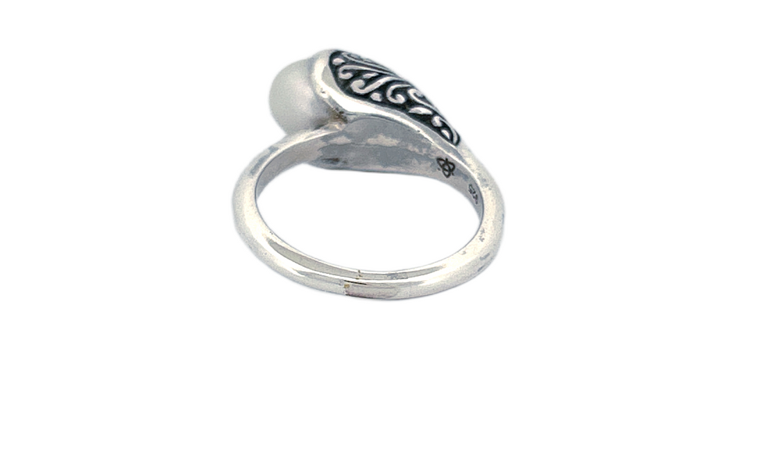 Sterling Silver Pearl Ring – Leaf Wrap Design