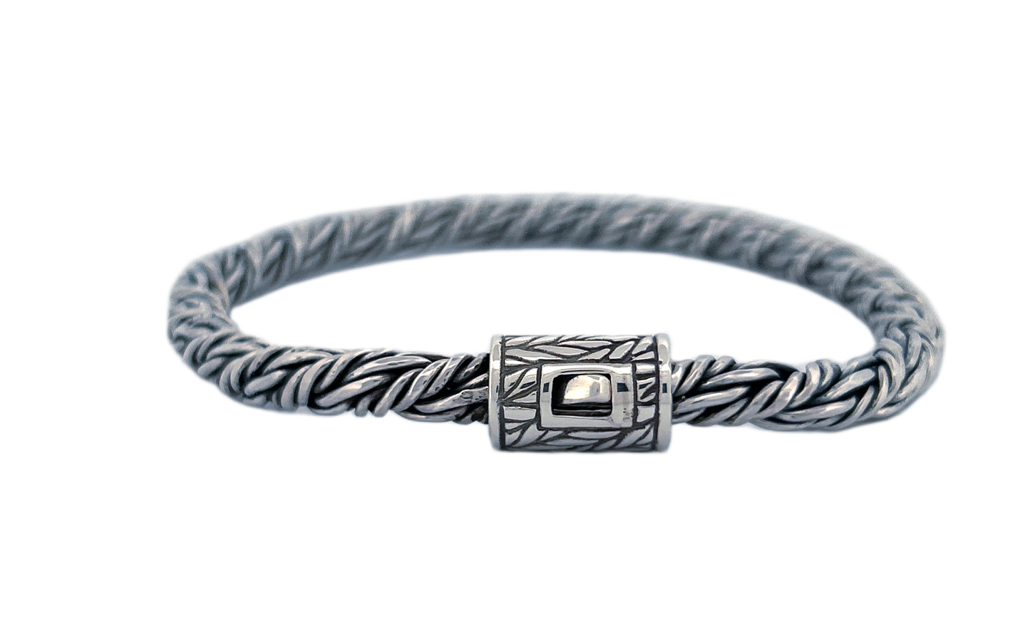 Handmade Sterling Silver Rope Bracelet with Decorative Spring Lock-CB28