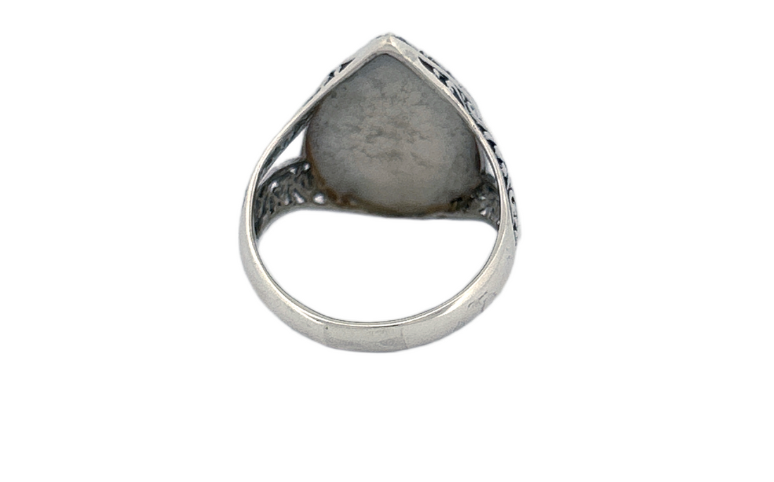 925 Sterling Silver Mother of Pearl Ring | Natural Shell Ring| Handmade Minimalist Jewelry | Genuine Mother of Pearl-R85 A