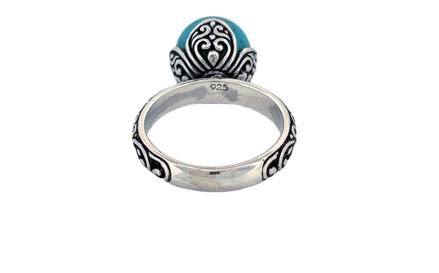 Sterling Silver Turquoise Ring – Ornate Vine Design