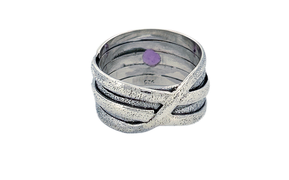 Sterling Silver Amethyst Ring – Textured Wrap Design