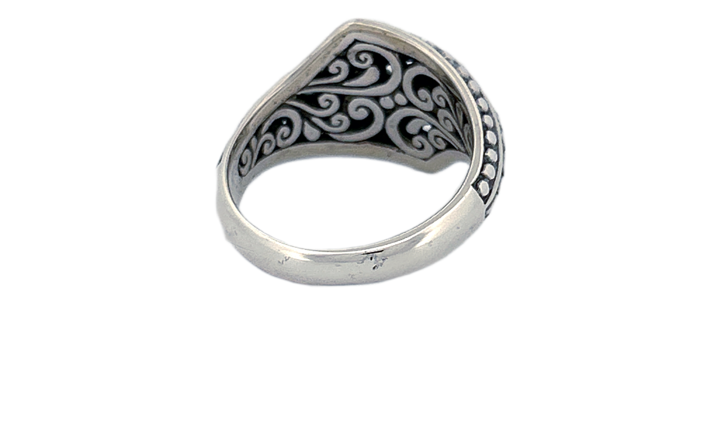Sterling Silver Ornate Shield Ring – Swirl Design