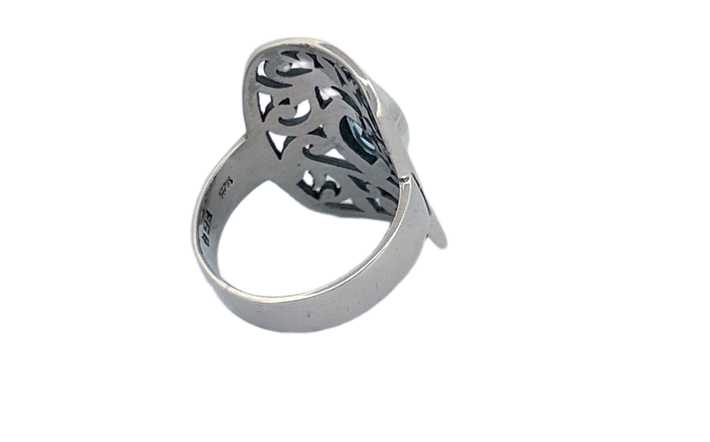 Sterling Silver Filigree Ring with Blue Topaz