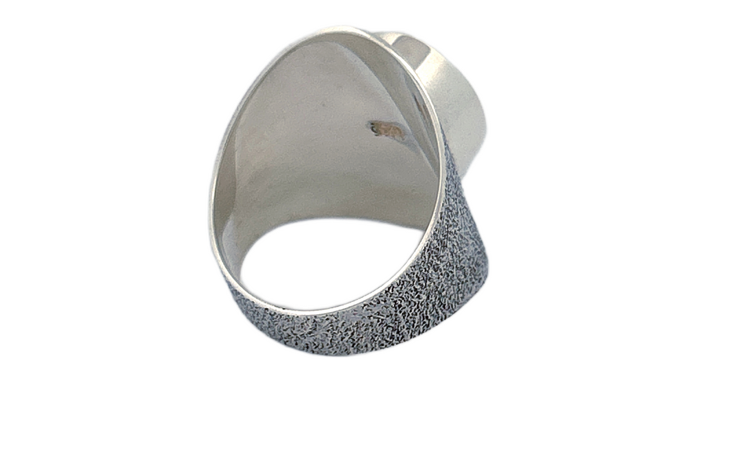 Sterling Silver Abalone Shell Ring – Wide Textured Band