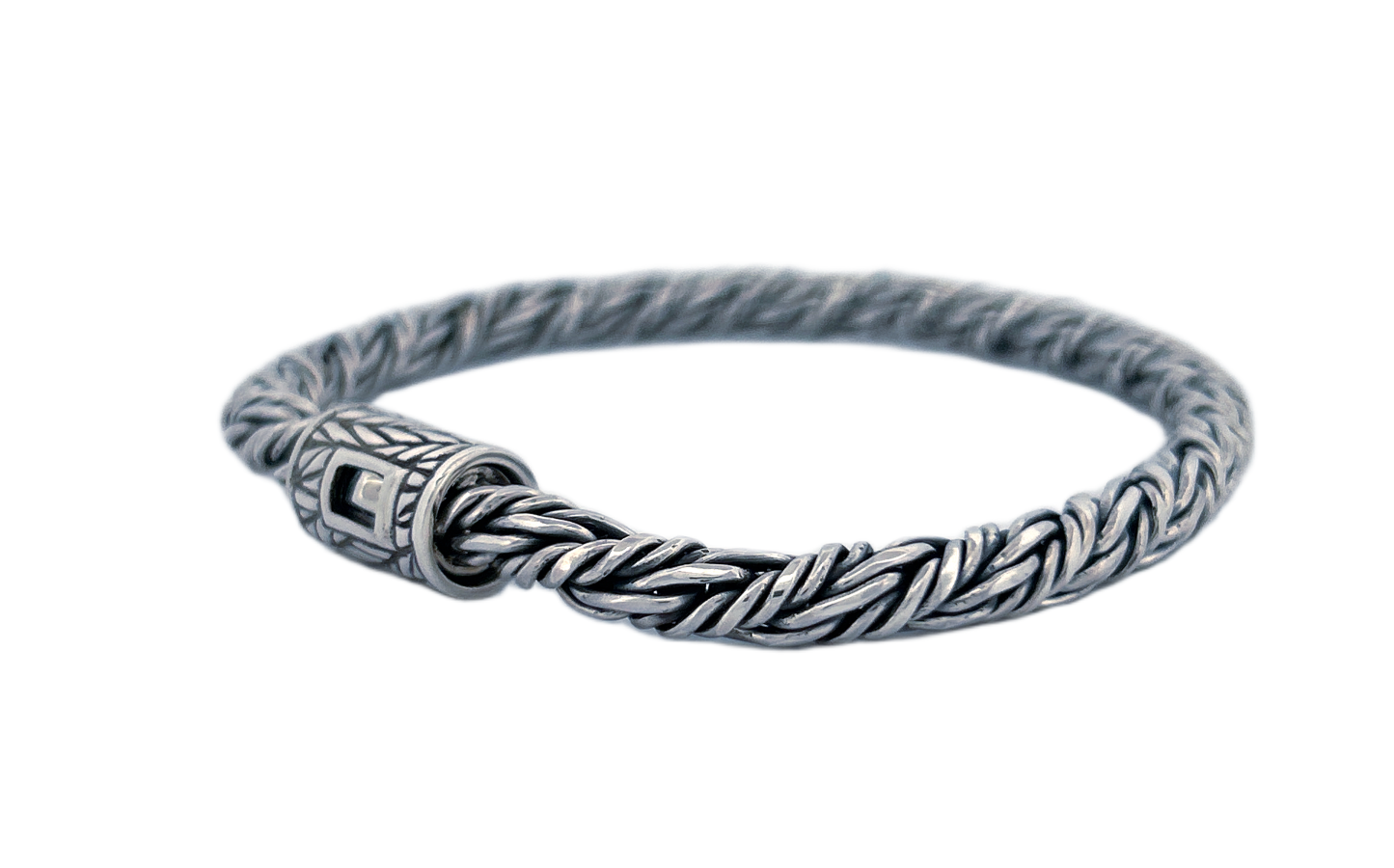 Handmade Sterling Silver Rope Bracelet with Decorative Spring Lock-CB28