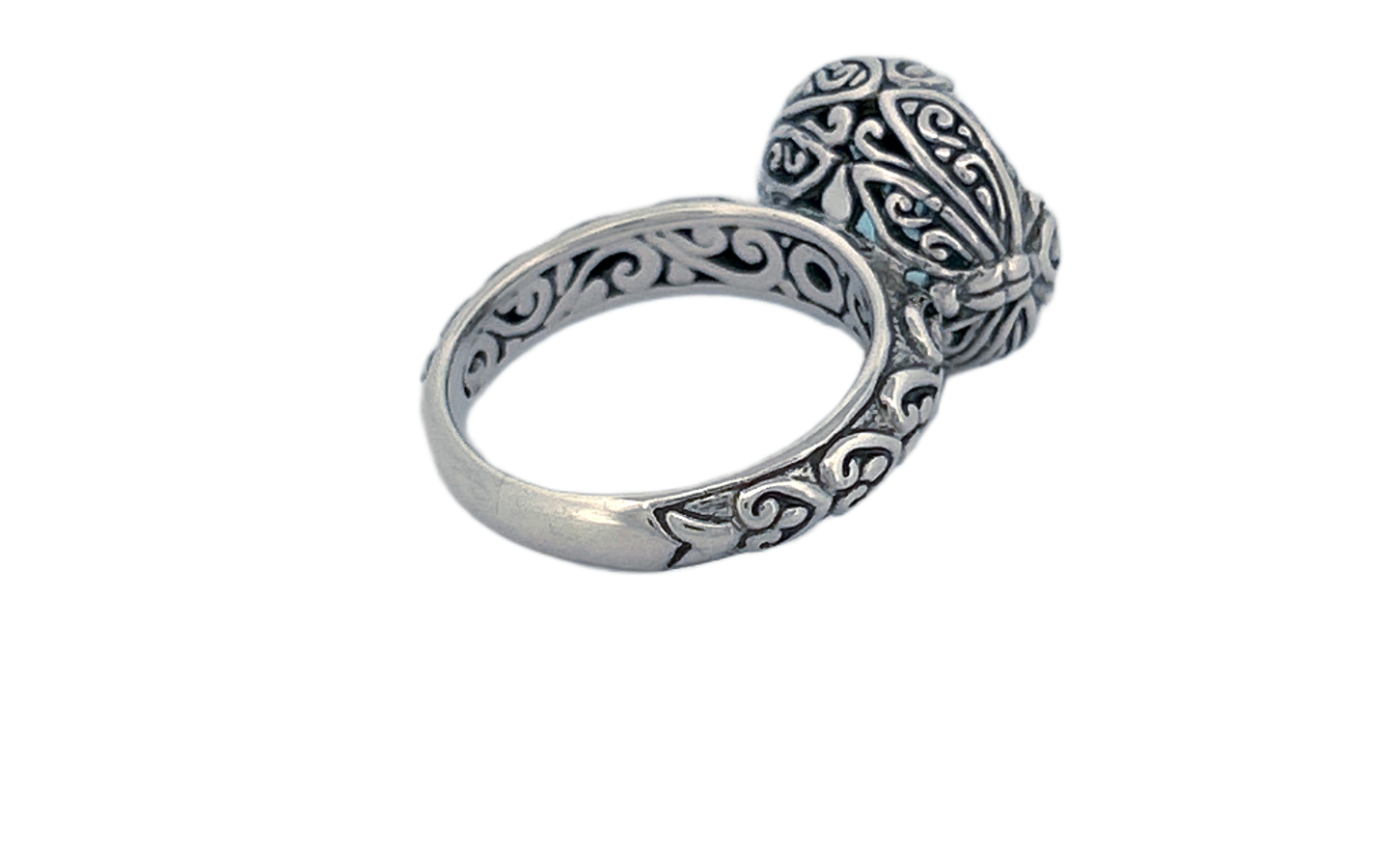 Handcrafted Sterling Silver Blue Topaz Cocktail Ring-R46