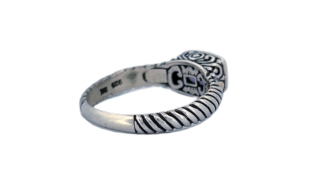 Handmade 925 Sterling Silver Natural Amethyst Cushion Cut Ring-R41