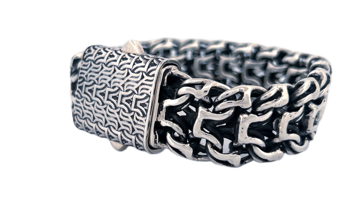 Ramses Style Solid Sterling Silver Bracelet – Thick, Wide & Hand-Carved Statement Piece CB32