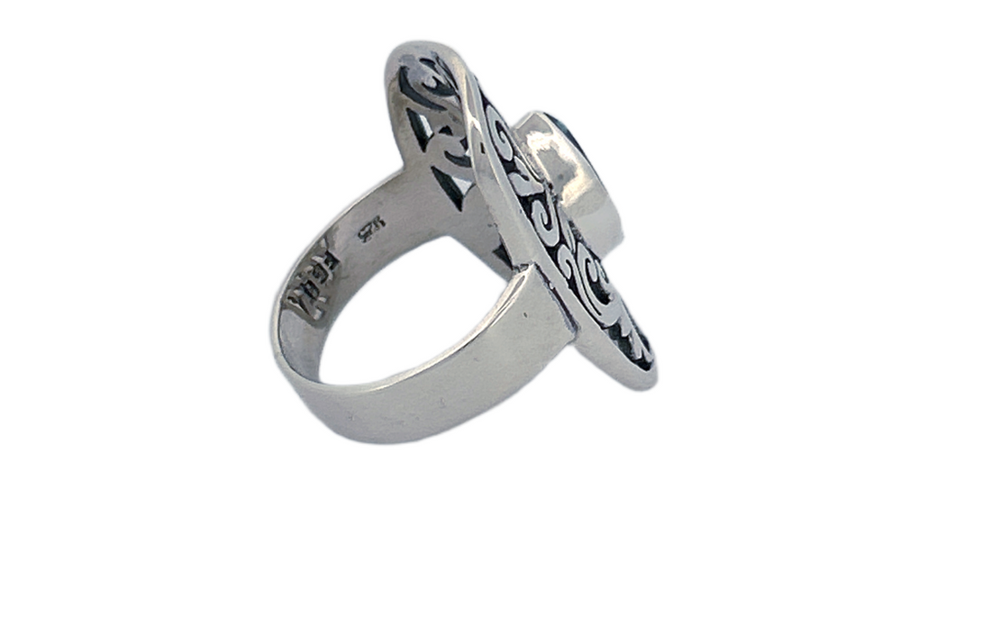 Sterling Silver Filigree Ring with Blue Topaz