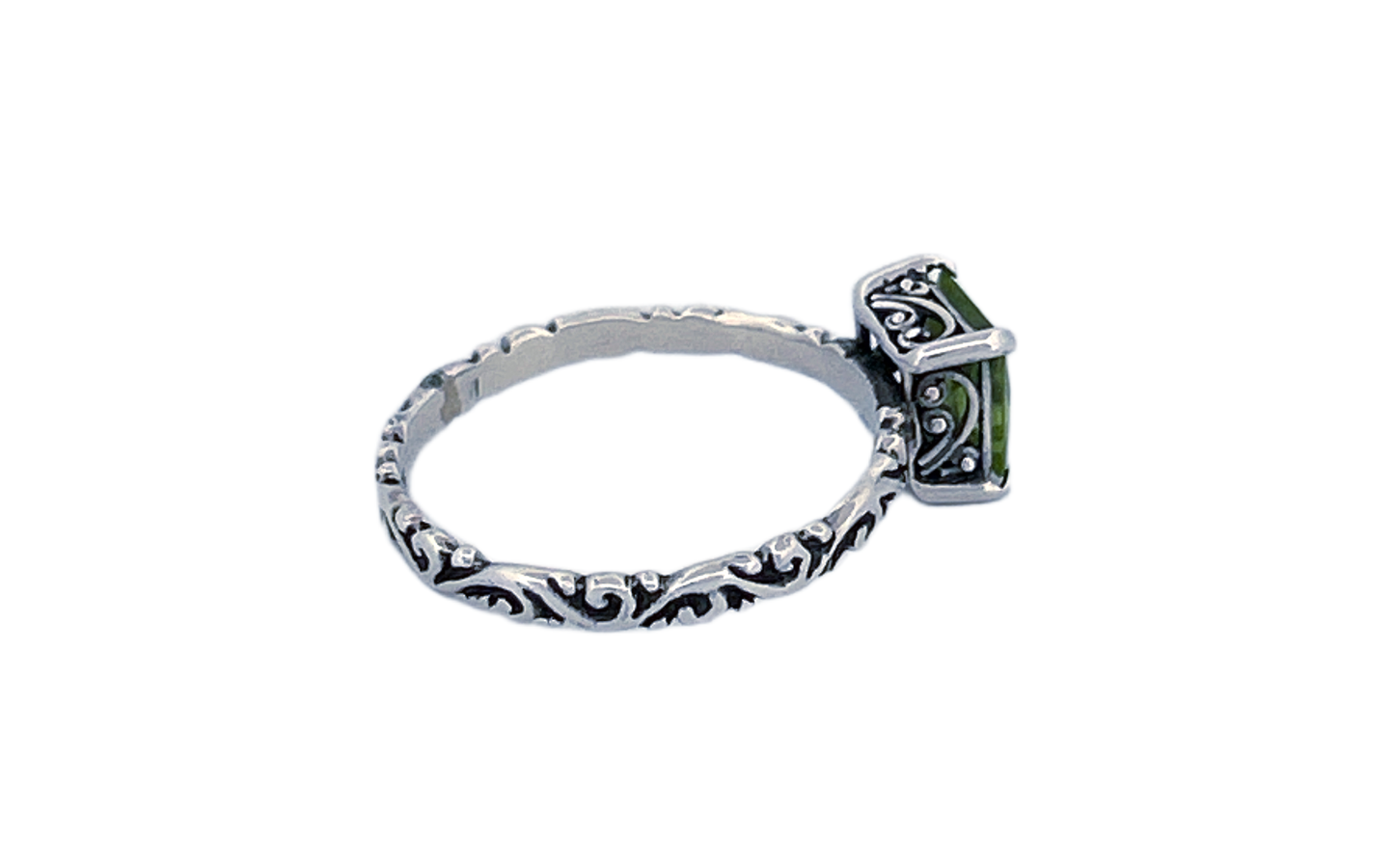 925 Sterling Silver Square Cut Peridot Ring- R58