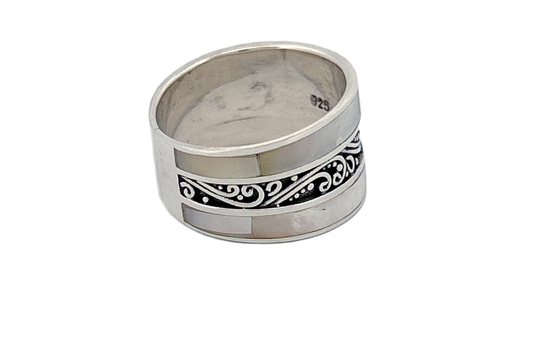 Sterling Silver Mother of Pearl Band Ring