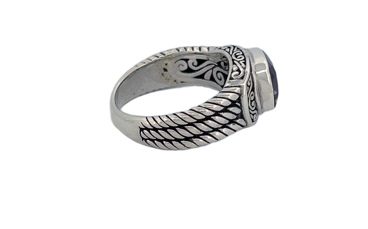 925 Sterling Silver Cushion Cut Natural Amethyst Ring - R42