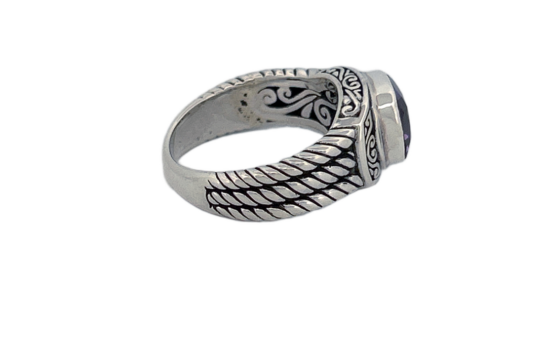 925 Sterling Silver Cushion Cut Natural Amethyst Ring - R42