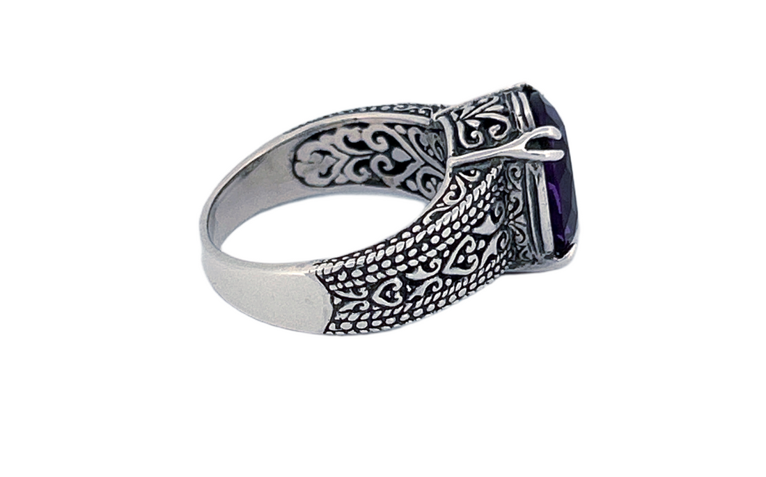 Sterling Silver Oval Amethyst Cocktail Ring-R49