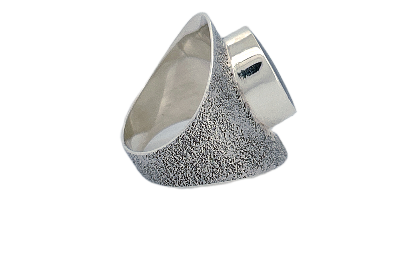 Sterling Silver Abalone Shell Ring – Wide Textured Band