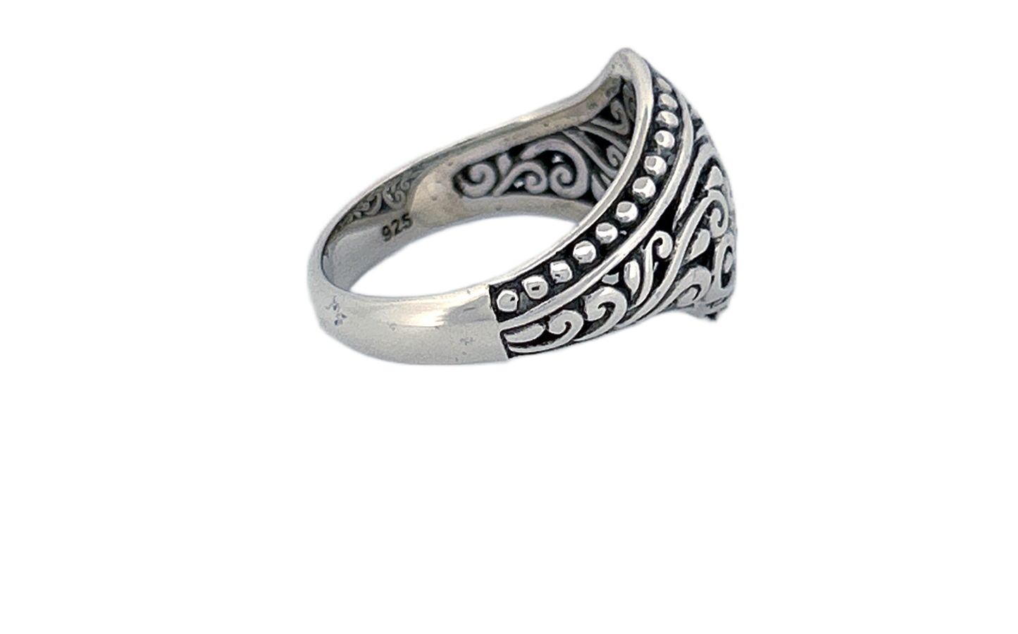Sterling Silver Ornate Shield Ring – Swirl Design