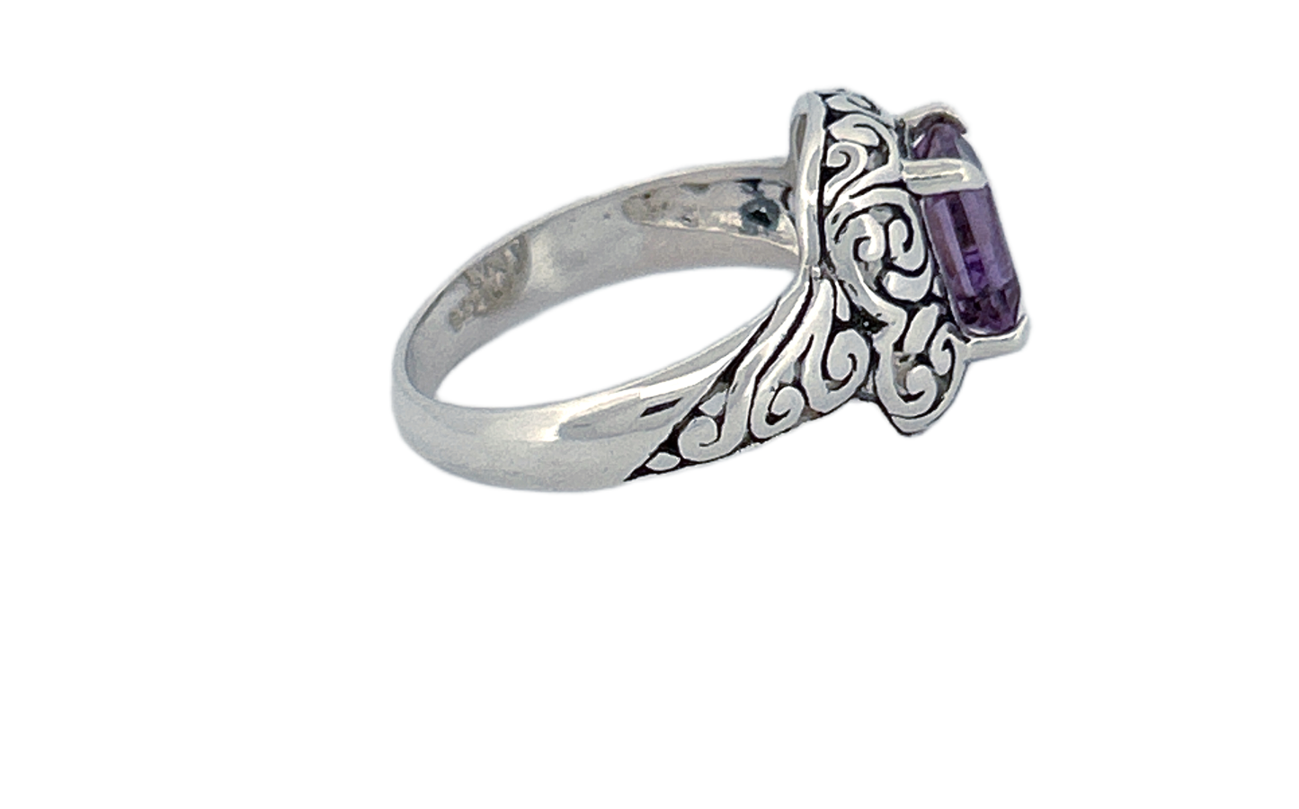 Sterling Silver Amethyst Ring – Ornate Square Design