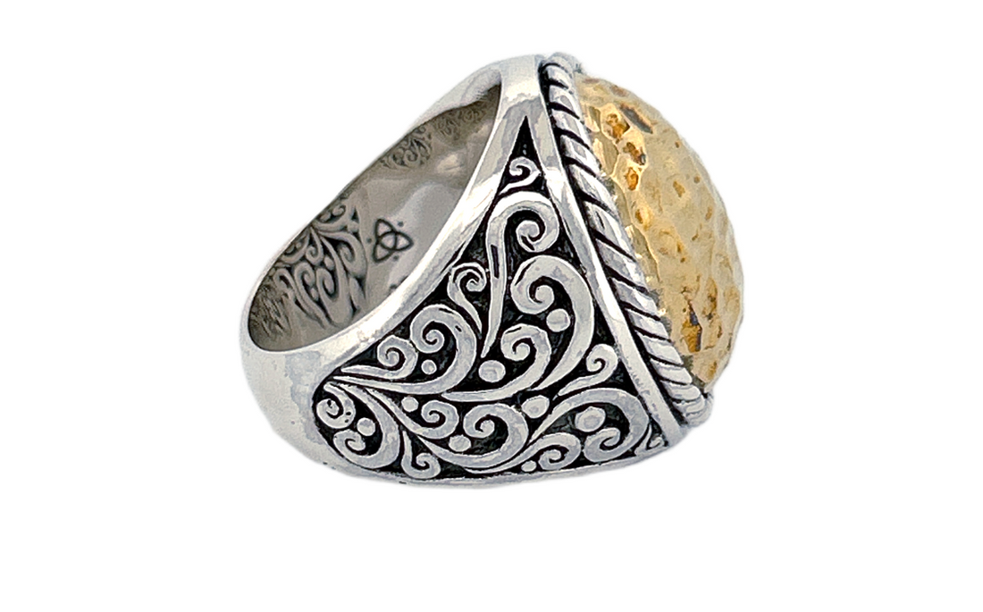 Sterling Silver & Hammered Brass Statement Ring