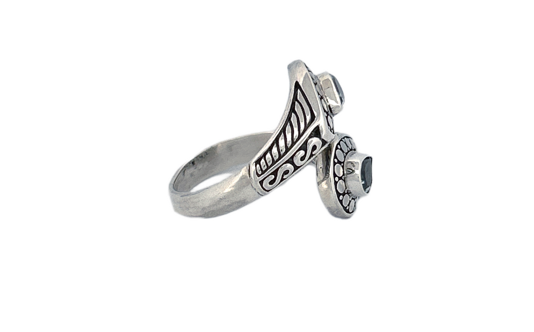 Adjustable Handmade Sterling Silver Genuine Blue Topaz Ring-R87