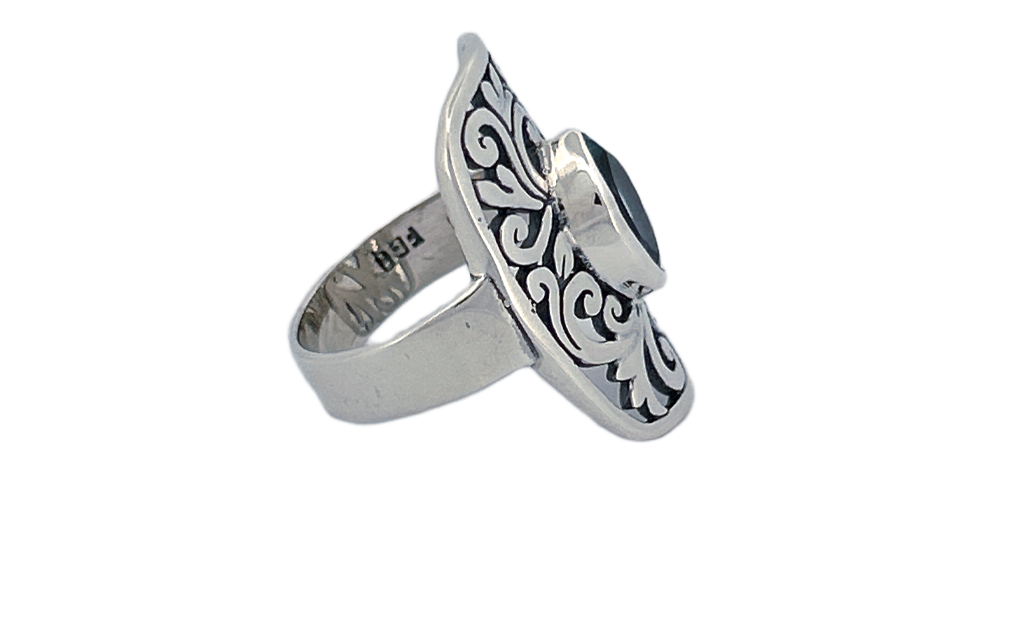 Sterling Silver Filigree Ring with Blue Topaz