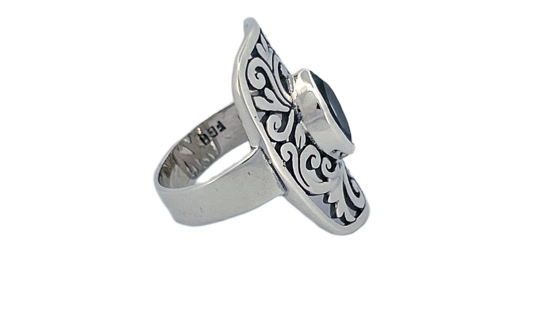 Sterling Silver Filigree Ring with Blue Topaz