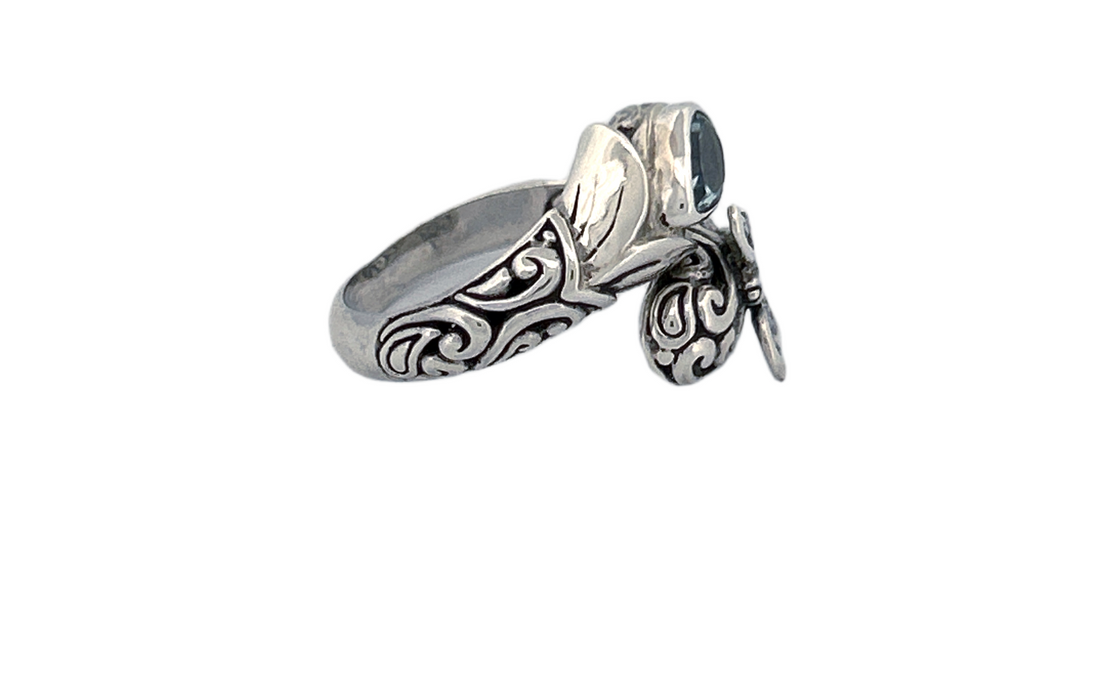 Natural Blue Topaz Butterfly Ring in 925 Sterling Silver-R43