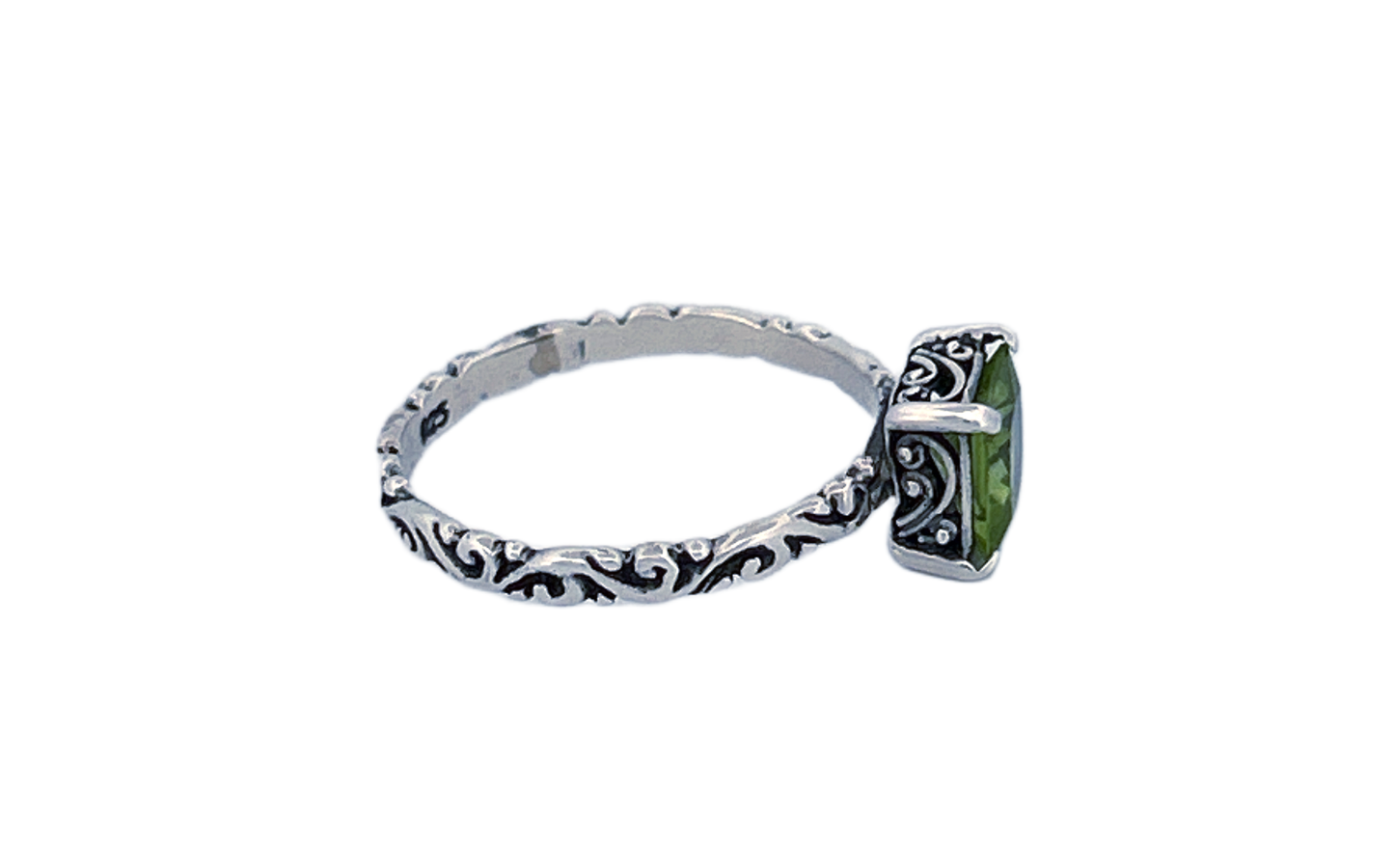 925 Sterling Silver Square Cut Peridot Ring- R58