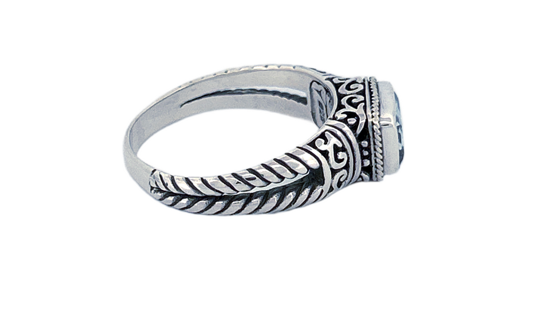 Sterling Silver Gemstone Ring – Blue Topaz (Emerald Cut)