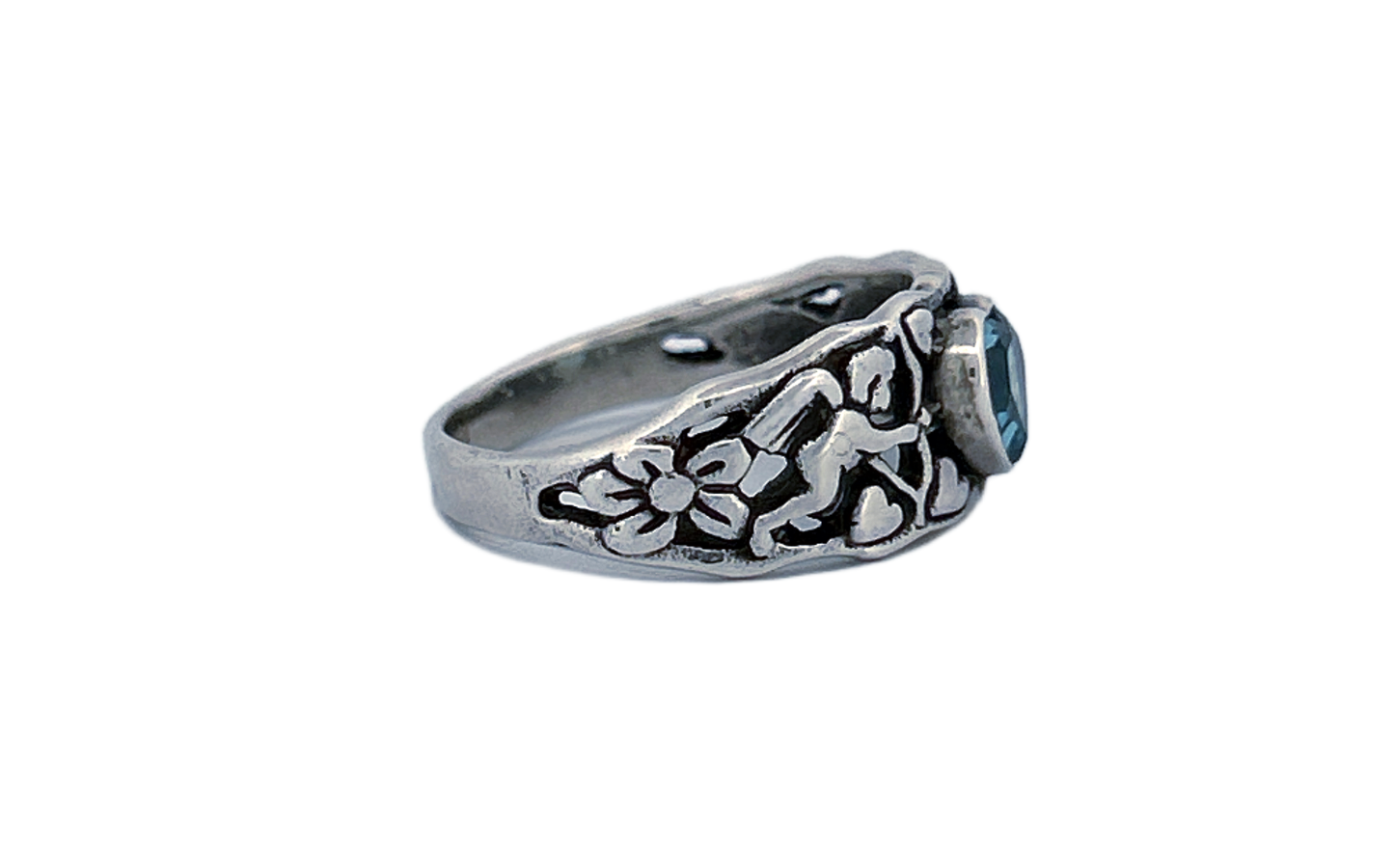925 Sterling Silver Heart Shaped Blue Topaz Ring-R71