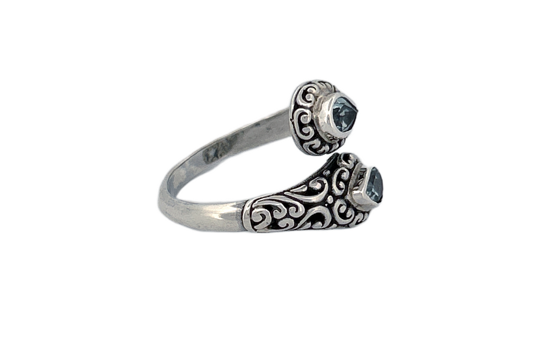 Blue Topaz Sterling Silver Tear Drop Shaped Ring-R90