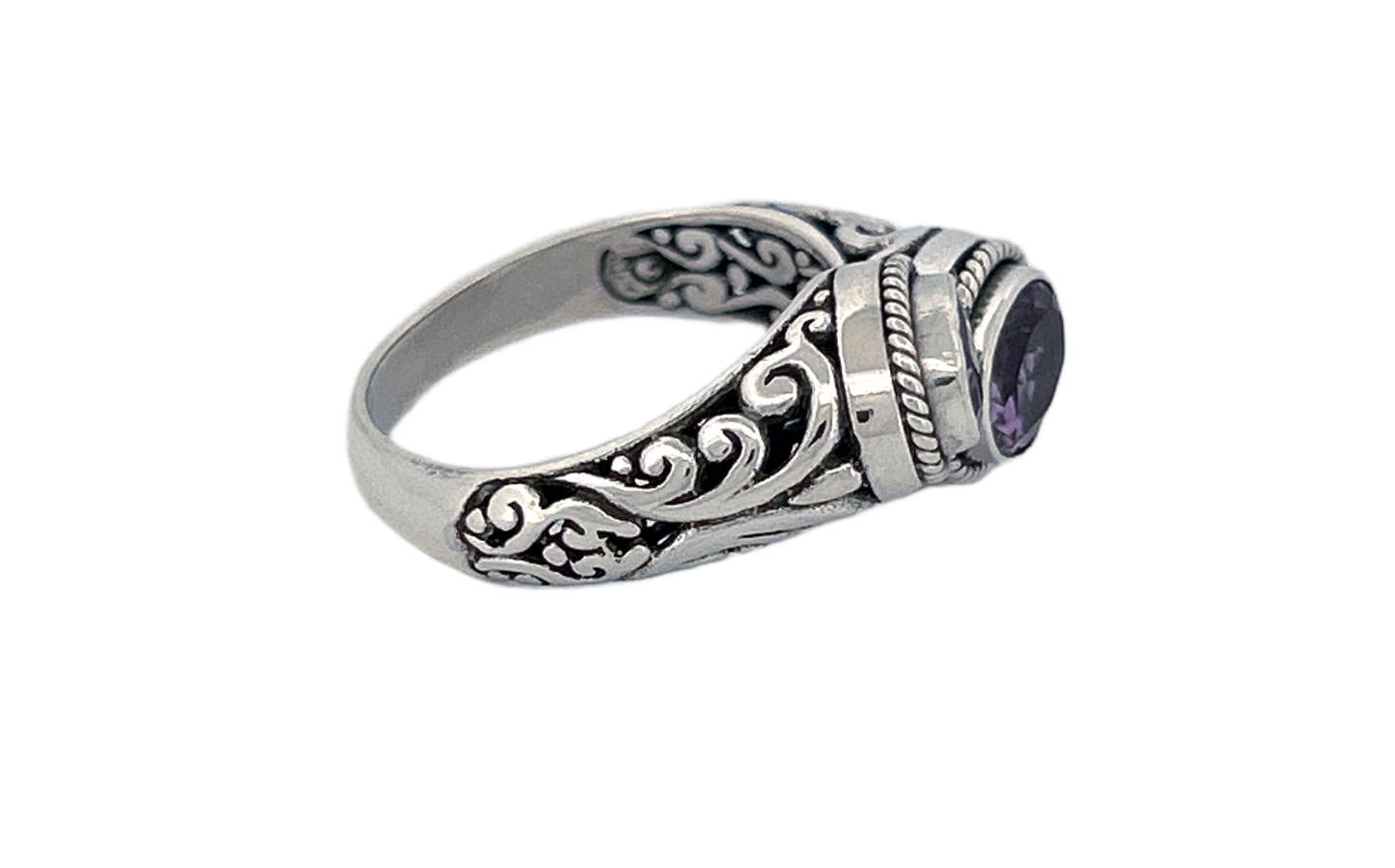 925 Sterling Silver Natural Amethyst Bypass Ring-R37