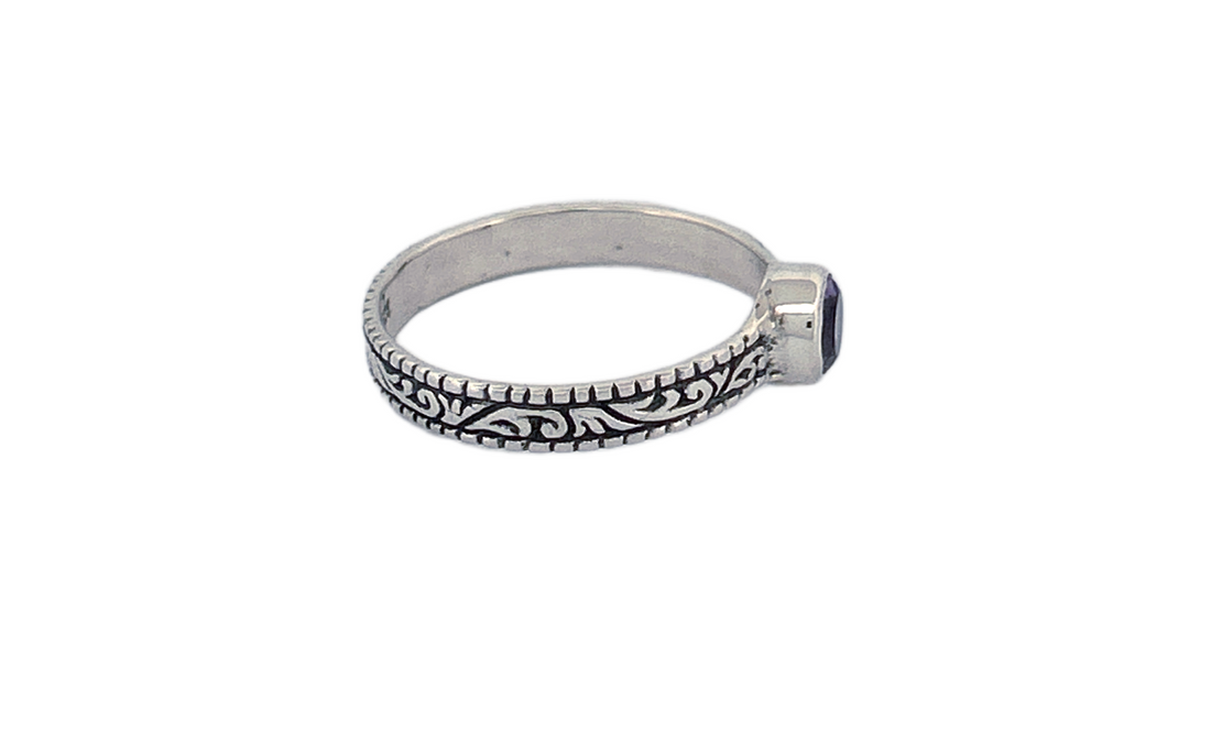 Sterling Silver Amethyst Ring – Petite Vine Band