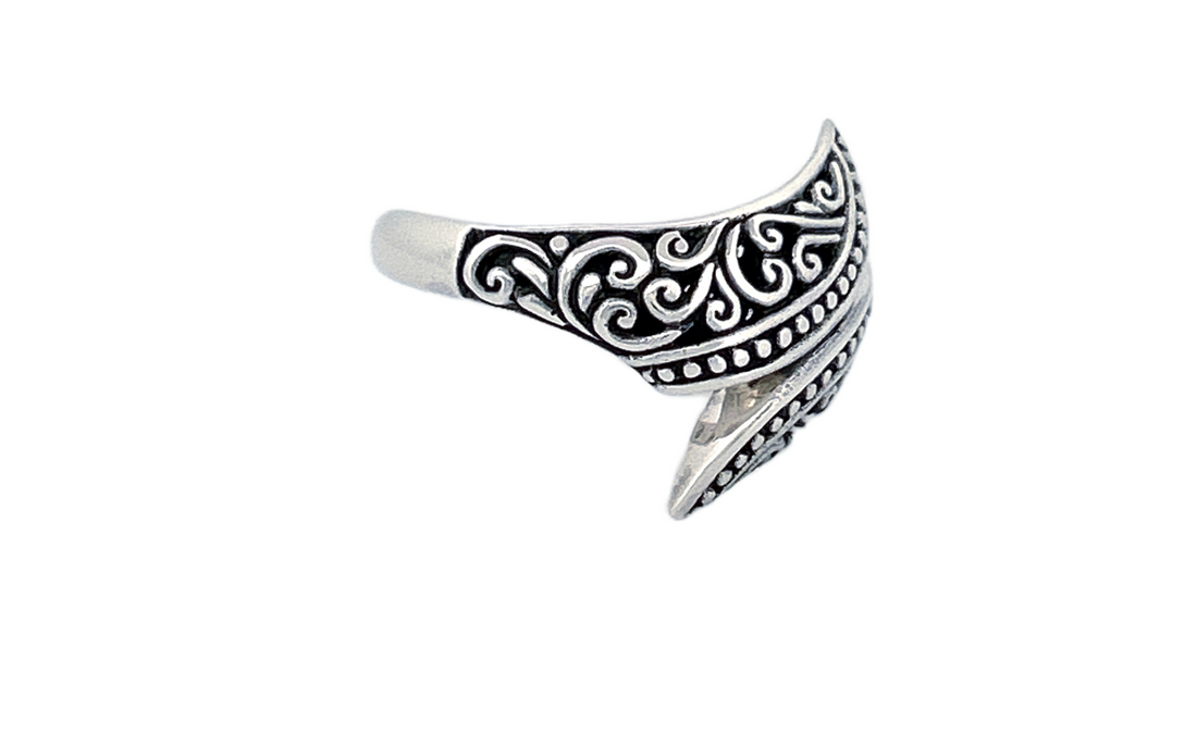 Sterling Silver Wrap Ring – Ornate Swirl Design