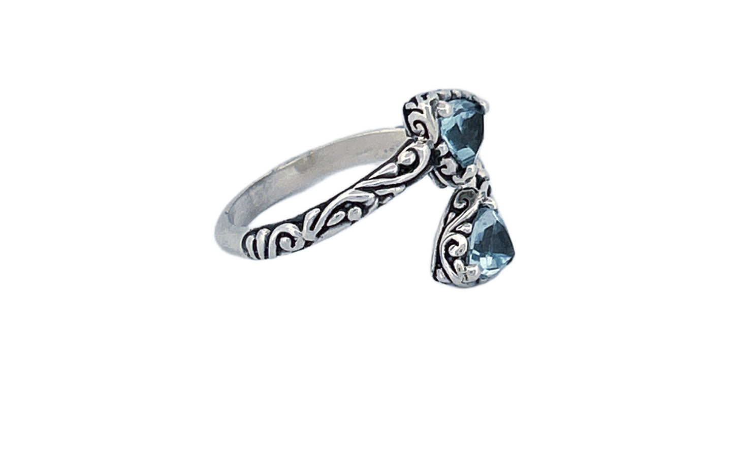 Sterling Silver Double Gemstone Ring – Blue Topaz (Trillion Cut)