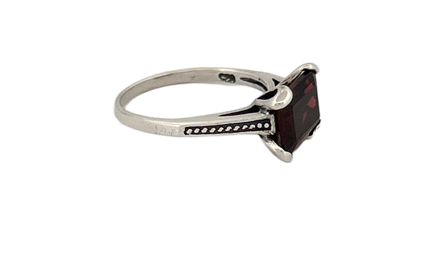 Sterling Silver Rectangular Garnet Ring