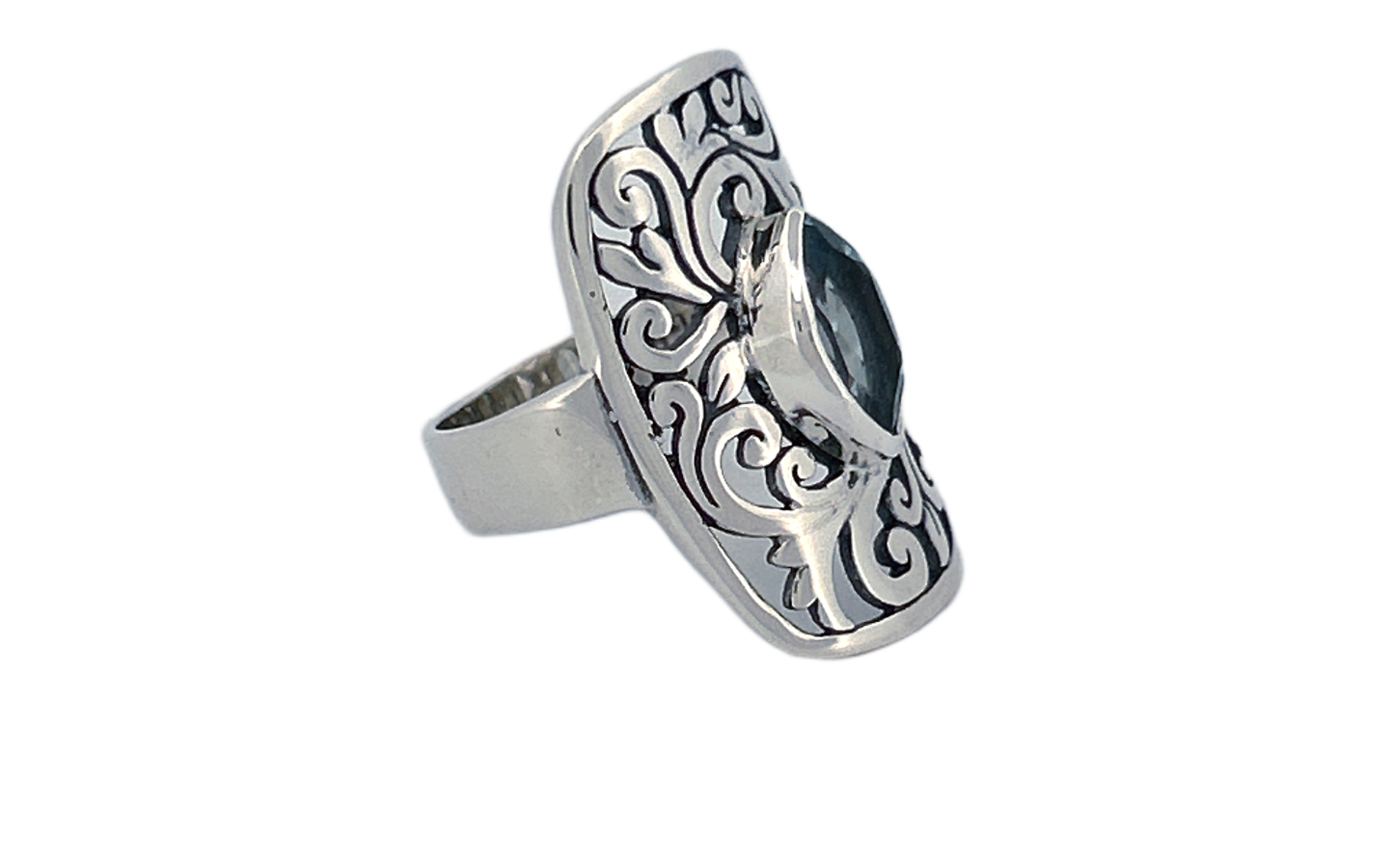 Sterling Silver Filigree Ring with Blue Topaz