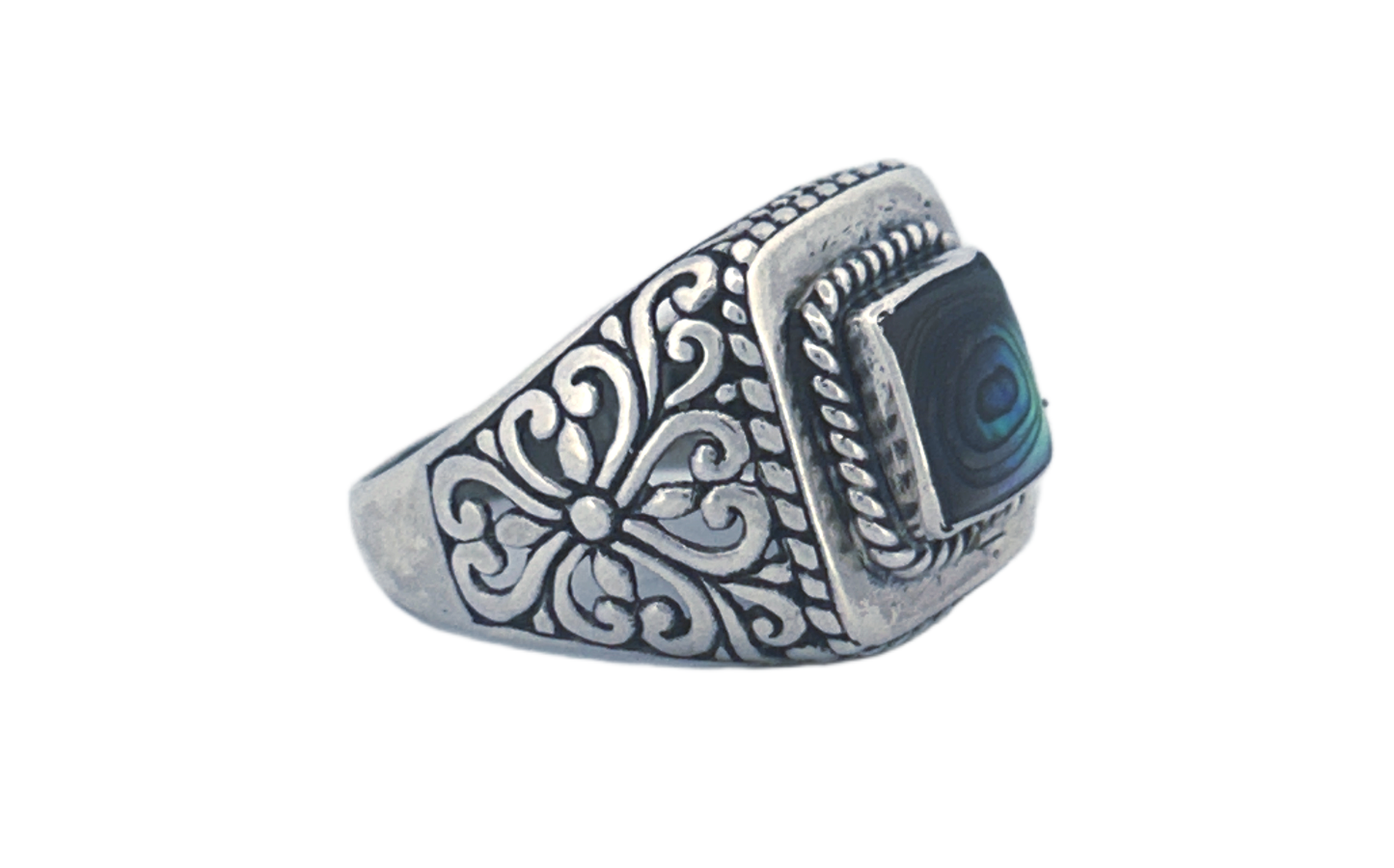 Sterling Silver Abalone Ring – Square Design