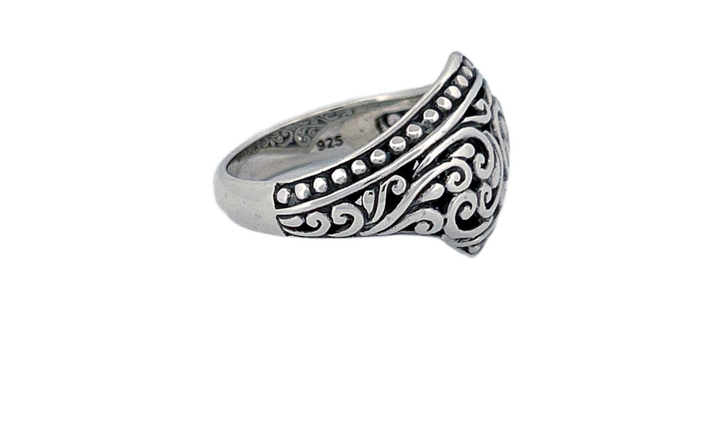 Sterling Silver Ornate Shield Ring – Swirl Design
