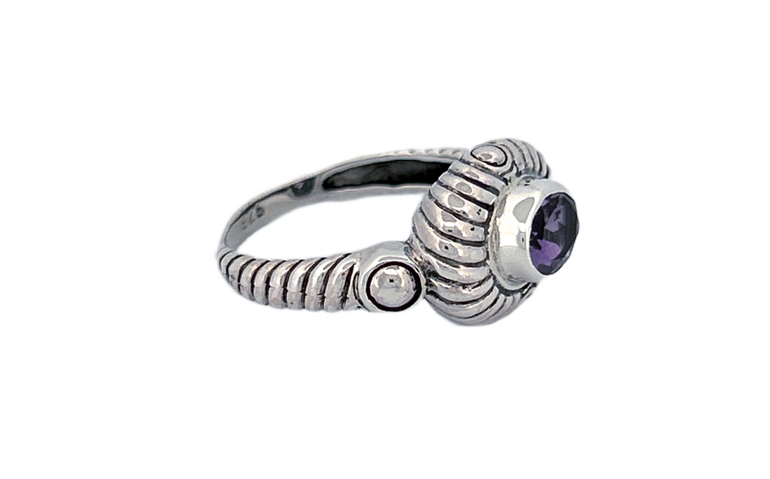 Sterling Silver Amethyst Ring – Sunburst Design