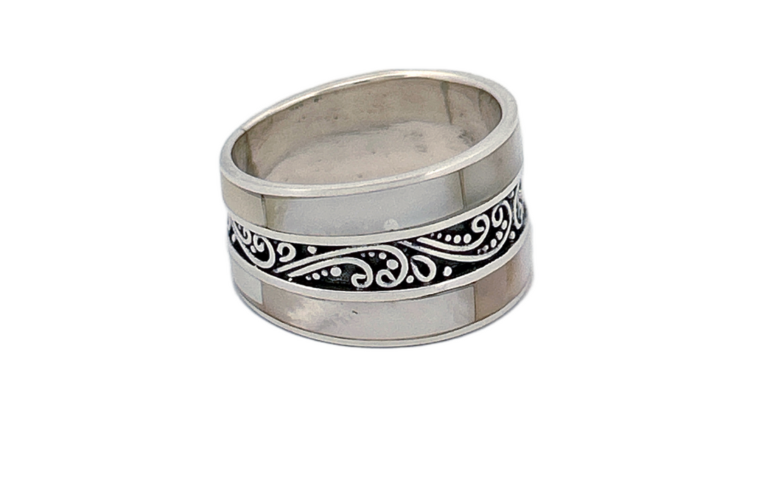 Sterling Silver Mother of Pearl Band Ring