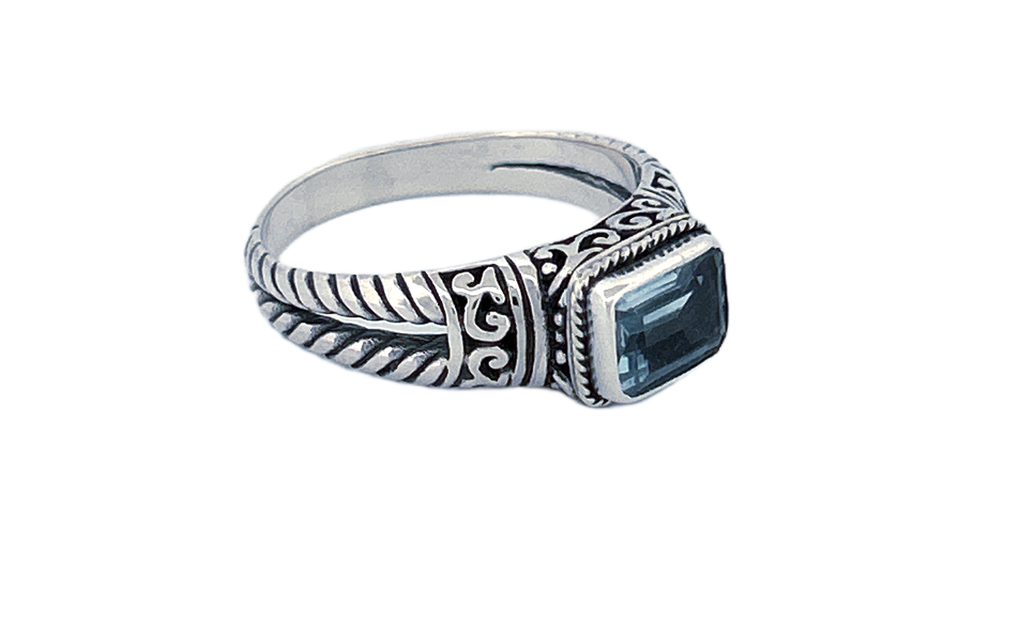 Sterling Silver Gemstone Ring – Blue Topaz (Emerald Cut)