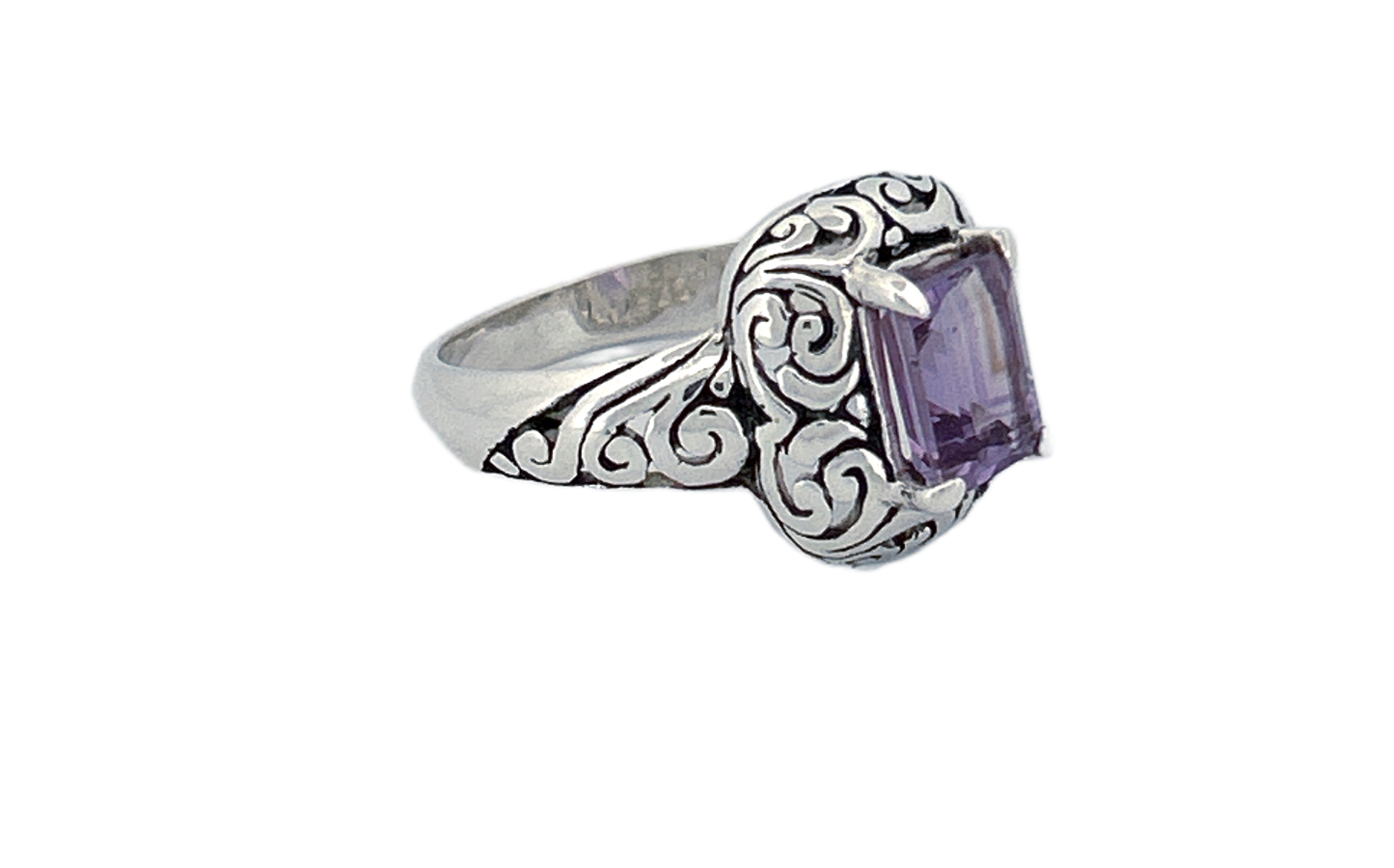 Sterling Silver Amethyst Ring – Ornate Square Design