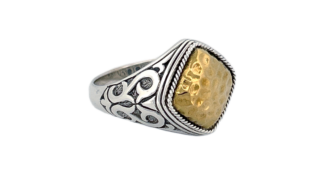 Sterling Silver & Hammered Brass Statement Ring