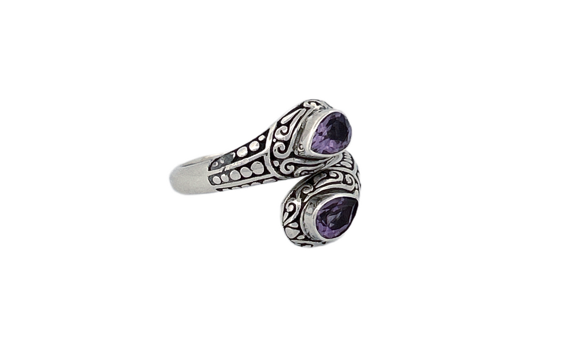 925 Sterling Silver Teardrop Shaped Amethyst Ring-R81
